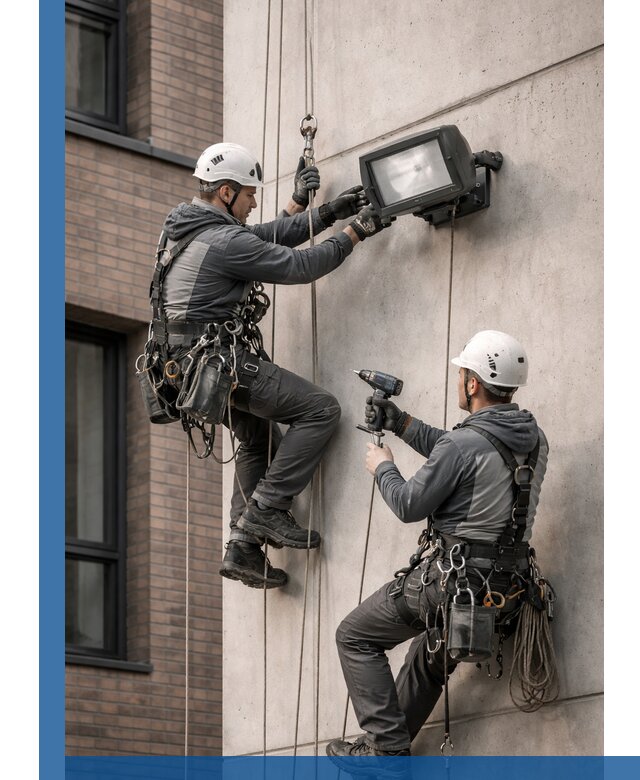 Профессиональный монтаж фасадных прожекторов в Киселёвске под ключ