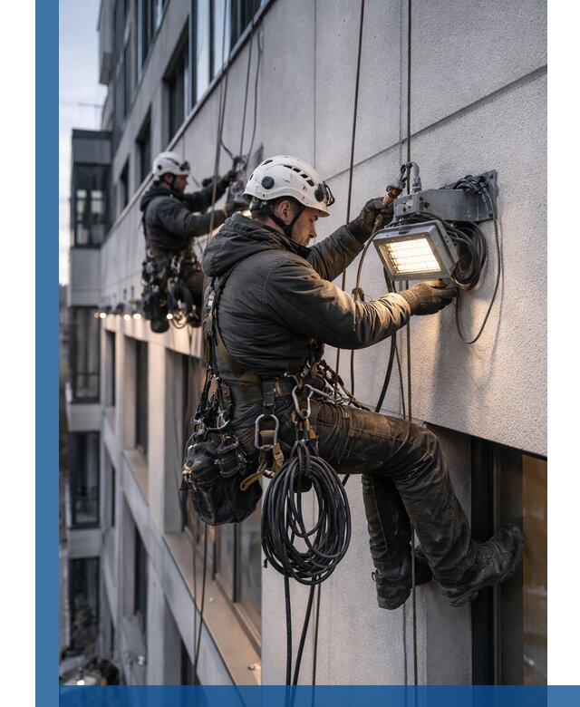 Монтаж фасадного освещения в Киселёвске установка и подключение