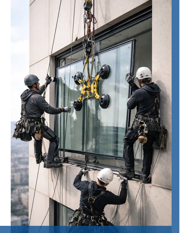 Монтаж стеклопакетов на высоте в Киселёвске от 3290 р. | ВЫСОТНИК-Кис