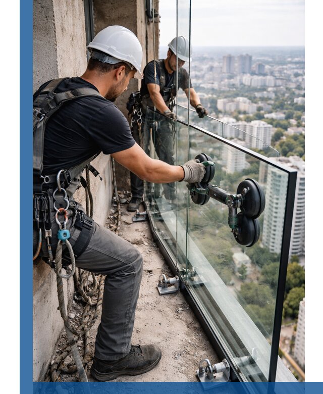 Монтаж стеклянных ограждений под ключ с гарантией в Киселёвске