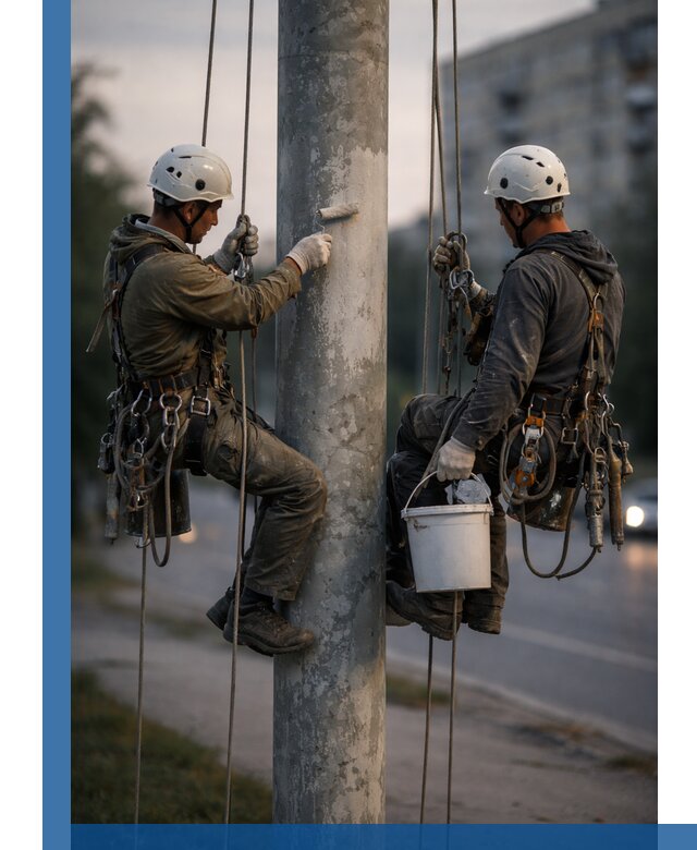 Покраска опор освещения и антикоррозийная защита в Киселёвске