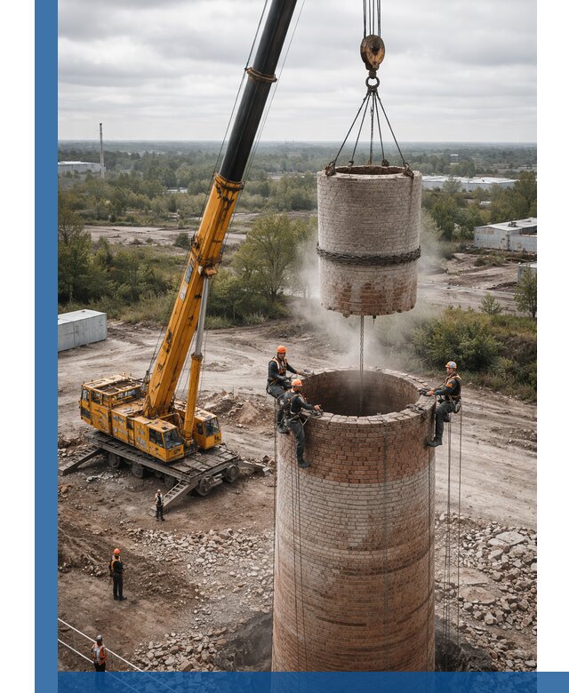 Демонтаж дымовой трубы в Киселёвске с гарантиями безопасности