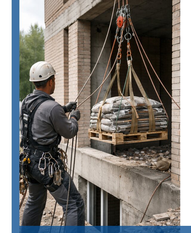 Подъем материалов на этаж веревками в Киселёвске оперативно