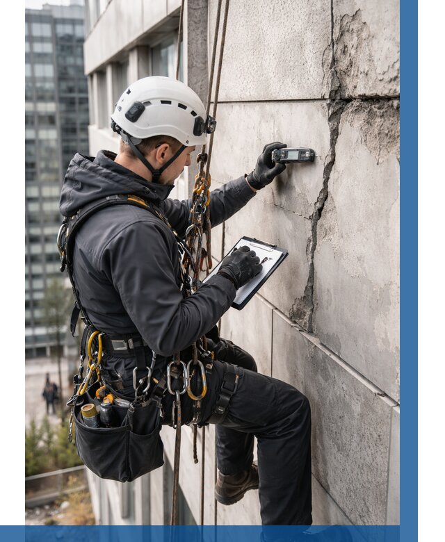 Обследование фасада альпинистами в Киселёвске от 123 р. | ВЫСОТНИК-Кис