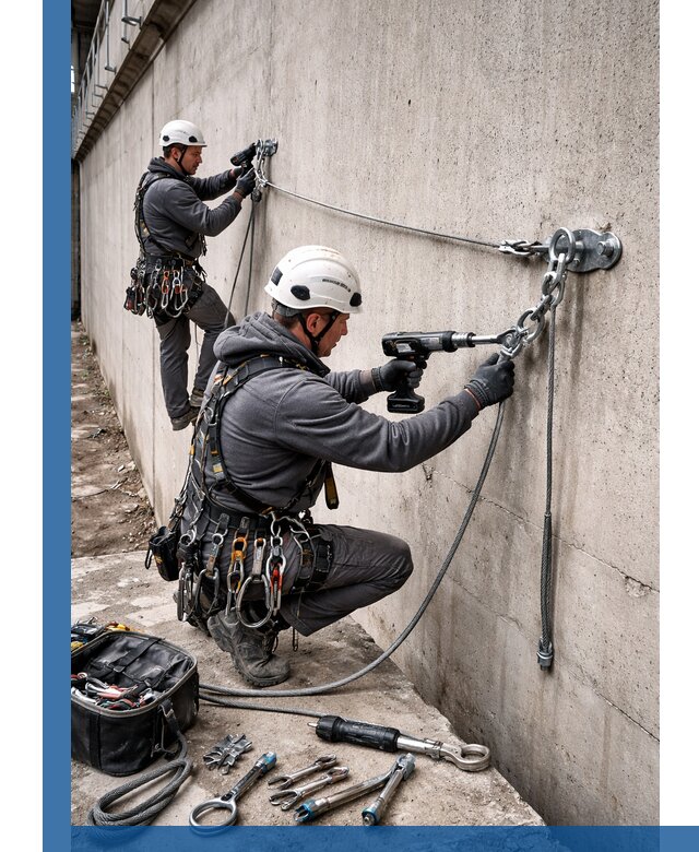 Монтаж анкерных линий высотной безопасности в Киселёвске