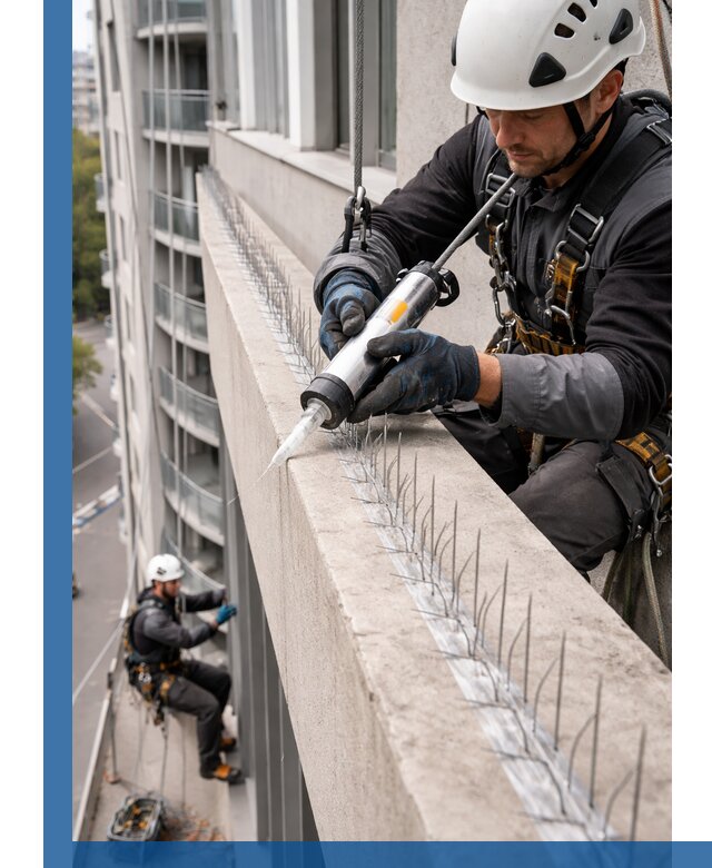 Установка шипов от птиц на фасадах и кровлях в Киселёвске